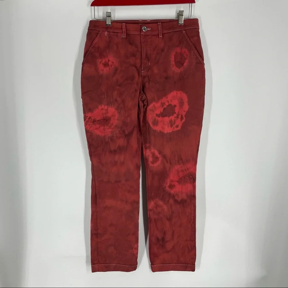 Garnet Hill ice dyed tie dyed red pants chinos 6 - Picture 1 of 6